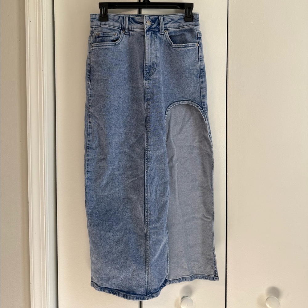 ASOS Light Blue Denim Cutout Midi Skirt